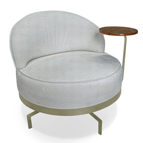 Poltrona Decorativa Andromeda Linho Bouclê Base Giratória de Ferro - Pallazio Cinza Claro