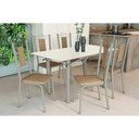 Ver imagem 1 de Conjunto: Mesa Sala Jantar Elba Tampo Madeirado C/ Vidro 160cm e 6 Cadeiras Florença Niquel/off