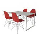 Ver imagem 5 de Mesa Industrial Base Ferro Branco 137x90 Tampo Branco 4 Cadeiras Eiffel Ferro Branco Assento Vermelh