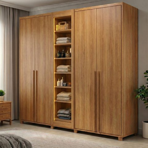 Guarda-Roupa Casal Áustria 5 Portas 1 Porta com Vidro Reflecta com LED e 3 Gavetas Internas Marrom/Cinamomo