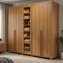 Ver imagem 1 de Guarda-Roupa Casal Áustria 5 Portas 1 Porta com Vidro Reflecta com LED e 3 Gavetas Internas Marrom/Cinamomo
