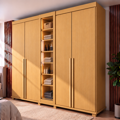 Guarda-Roupa Casal Reflecta 5 Portas 3 Gavetas com LED Cinamomo Austria