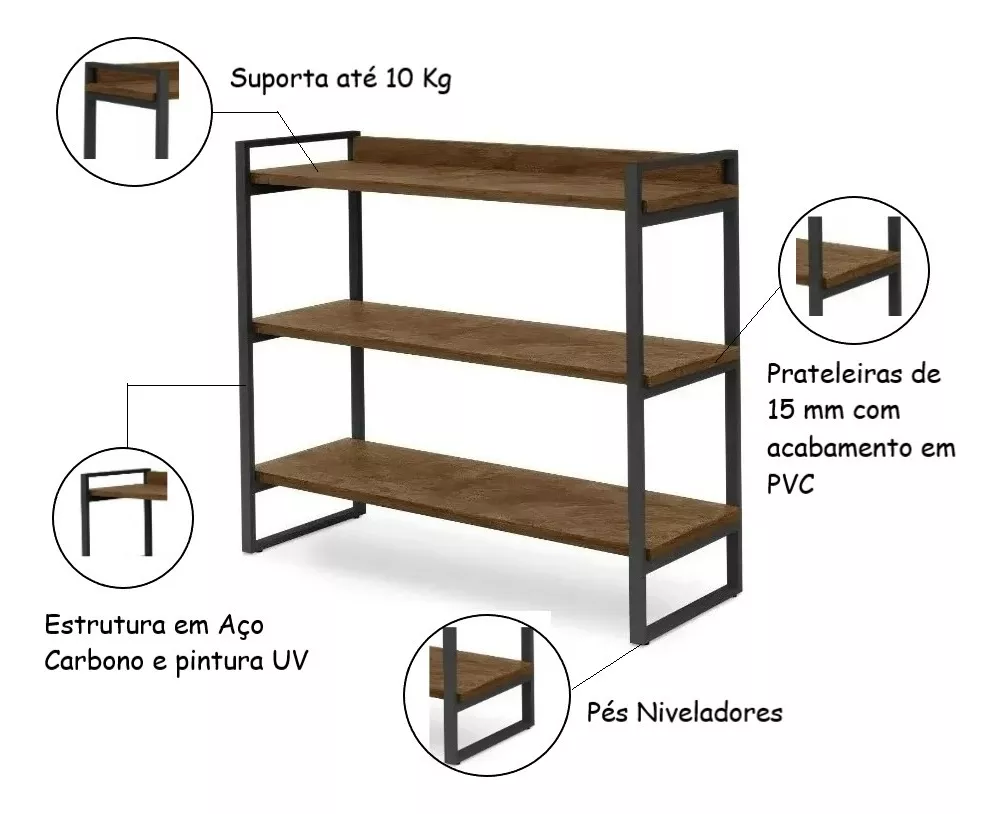 Estante para Livros Organizador com Prateleiras Cor Preto - 4