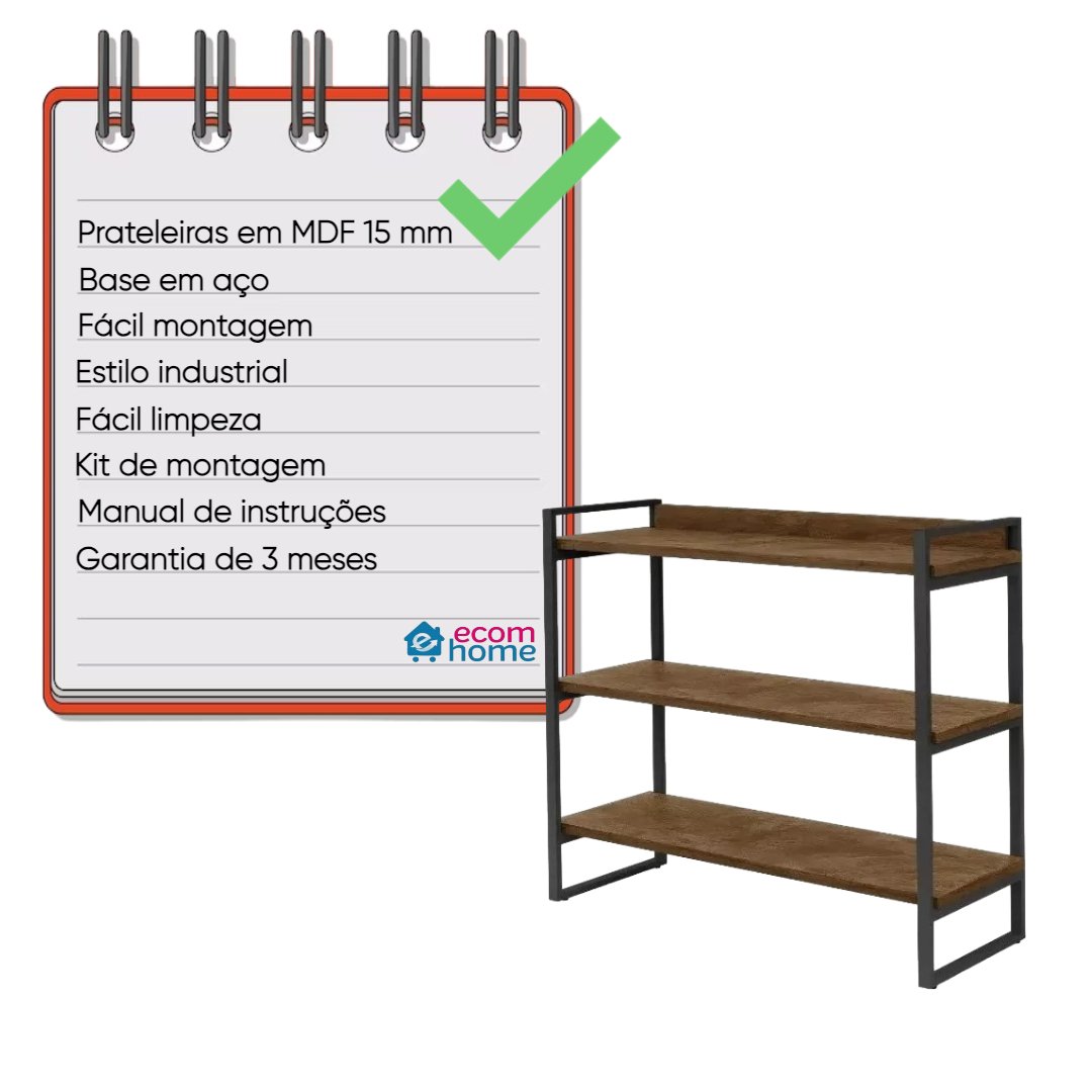 Estante para Livros Organizador com Prateleiras Cor Preto - 3