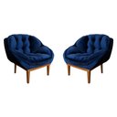 Ver imagem 1 de Kit 2 Poltronas Decorativa Marcela Veludo Azul Marinho Base Madeira Castanho - Pallazio