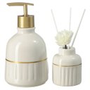 Ver imagem 1 de Kit Lavabo Difusor Banheiro Porcelana Dispenser Líquido Luxo