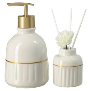Kit Lavabo Difusor Banheiro Porcelana Dispenser Líquido Luxo