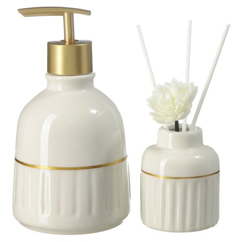 Kit Lavabo Difusor Banheiro Porcelana Dispenser Líquido Luxo