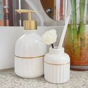 Ver imagem 2 de Kit Lavabo Difusor Banheiro Porcelana Dispenser Líquido Luxo
