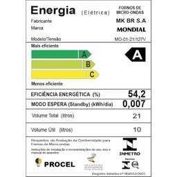 Microondas Mondial Mo-01-21-w 1200w 21 Litros 10 Níveis de Potência Branco 127v - 8