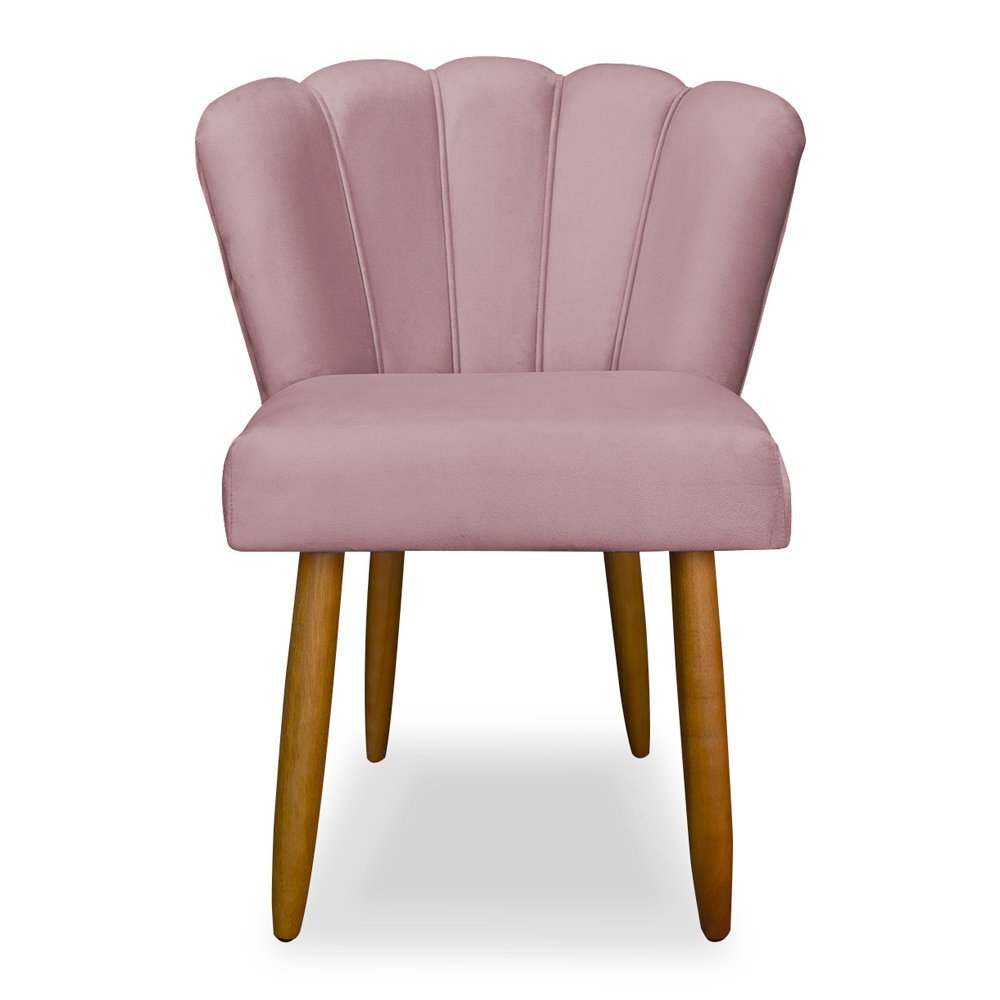 Cadeira Pétala para Penteadeira e Sala Pés Palito Veludo Rosê Wed Decor - 1