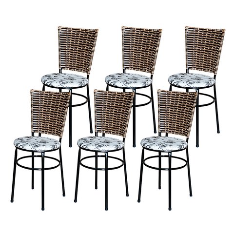 6 Cadeiras para Mesa Preta Hawai Avelã Assento Floral:floral Branco