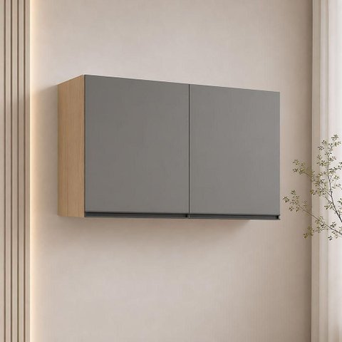 Armário Aéreo Modulado Essenza 2 Portas de Bater MDF-MDP Andorra-Cinza Puro Luciane Móveis