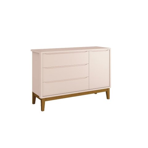 Cômoda Infantil 1 Porta e 3 Gavetas Rosa Classic Pés Madeira