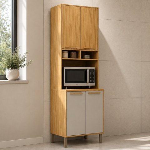 Paneleiro 4 Portas com Espaço para Micro-Ondas 100% MDF Malta Bege/Amêndoa/Off-White Espresso Móveis
