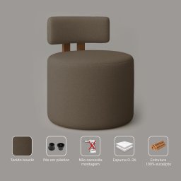 Kit 02 Poltronas Escritório Orgânica Almyra - Tecido Boucle - Bege - 6