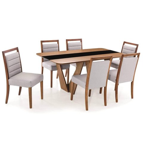 Conjunto Mesa de Jantar Dinant + Cadeiras Tienen Encosto Estofado - 67647