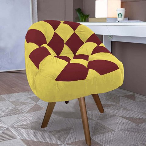 Poltrona Paloma Escritório Sala Giratória Madeira Suede Amarelo e Suede Vinho - Dominic Decor