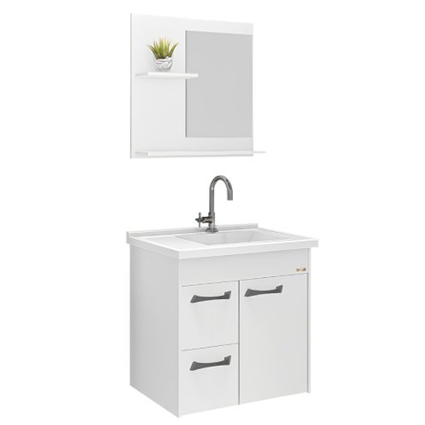 Kit Banheiro Genova Suspens 2 Gavetas + Espelho + Pia 55,4cm Branco - 528602 - A.j.rorato