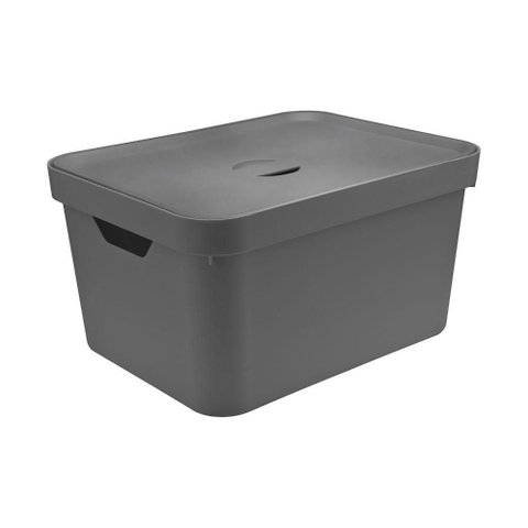 Caixa Organizadora ou 32l com Tampa Linha Cube - Chumbo