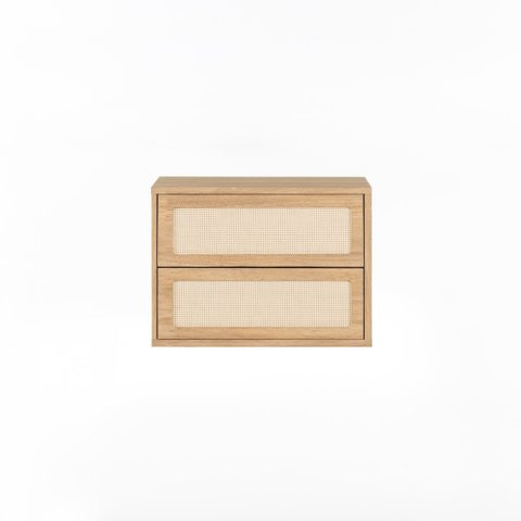 Mesa de Cabeceira Suspensa Har 2 Gavetas - 45 cm x 35 cm - Tauari / Telinha Rattan Tauari - Telinha