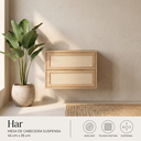 Ver imagem 1 de Mesa de Cabeceira Suspensa 100% MDF 2 Gavetas Har - 45 cm X 35 cm - Tauari / Telinha Rattan