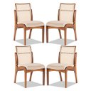 Ver imagem 1 de Kit 4 Cadeiras para Mesa de Jantar Lisboa com Encosto Rattan Madeira Maciça Linho Bege M58 RMI