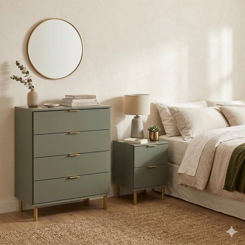 Quarto Ditália Comoda Dm-242+Mesa de Cabeceira Dm-125 Verde