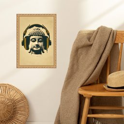 Quadro Moldura Dourada Fone de Ouvido 45x34cm:com Vidro - 1