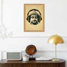 Quadro Moldura Dourada Fone de Ouvido 45x34cm:com Vidro - 2