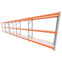 Ver imagem 1 de Mini Porta Pallet 200 Kg por Nivel Inicial +4 Continuação com 3 Niveis Laranja com Mdf Branco