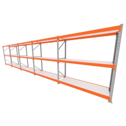 Mini Porta Pallet 200 Kg por Nivel Inicial +4 Continuação com 3 Niveis Laranja com Mdf Branco
