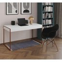 Ver imagem 1 de Escrivaninha Estilo Industrial Malta Branca 137x53cm Base Cobre com 1 Poltrona Preta Eam Marrom