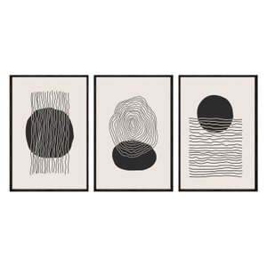 Kit 3 Quadros Decorativos 40x60cm Canvas Formas Minimalistas Bege e Preto Abg033