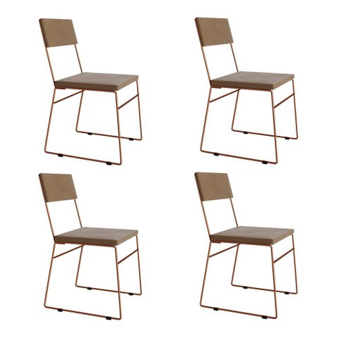 Kit 4 Cadeiras de Jantar Málaga Veludo Base Cobre para Mesa Sala Cozinha e Decor - Cobre/marrom