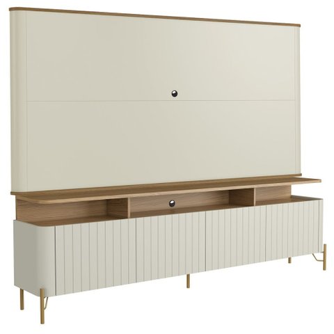 Rack Sala com Painel para Tv 75 Pol 4 Portas Brise 220cm Pés Dourado Clio I03 Louro Luna - Lyam