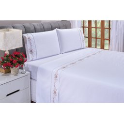 Jogo Lençol Casal Queen 400 Fiosfluence Branco com Caki 4pçs - 3