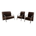 Ver imagem 1 de Conjunto Sevilha 2 Poltronas + 1 Namoradeira Braço Metal Decoração Recepção Sala - Corino Marrom