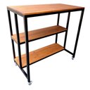 Ver imagem 1 de Ilha para Cozinha de Madeira em Stain Castanheira e Ferro em Preto Eletrostático - 4 Rodízios e 2 Pr