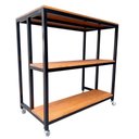 Ver imagem 2 de Ilha para Cozinha de Madeira em Stain Castanheira e Ferro em Preto Eletrostático - 4 Rodízios e 2 Pr