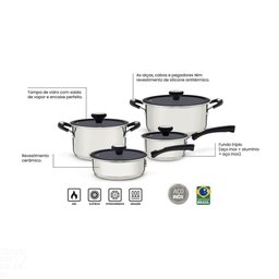 Jogo de Panelas Solar Ceramic em Aço Inox Fundo Triplo com Revestimento Interno Cerâmico - 3