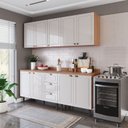 Ver imagem 1 de Cozinha Pérola 200cm 4 Peças com Tampo Off White/Freijó Yescasa