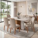 Ver imagem 1 de Conjunto Sala de Jantar 6 Lugares Quadrada Tampo MDF Mesa Astrid com Cadeiras Apogeu Bege Amêndoa Clean/Off White/Rinzai Bege