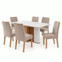 Ver imagem 2 de Conjunto Sala de Jantar 6 Lugares Quadrada Tampo MDF Mesa Astrid com Cadeiras Apogeu Bege Amêndoa Clean/Off White/Rinzai Bege