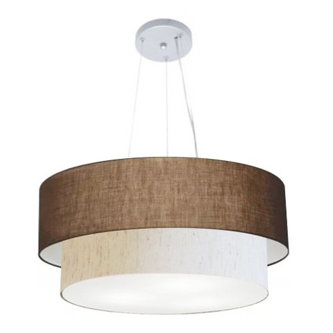 Pendente Cilíndrico Café e Linho Bege MJ-4082 Para Mesa de Jantar e Estar