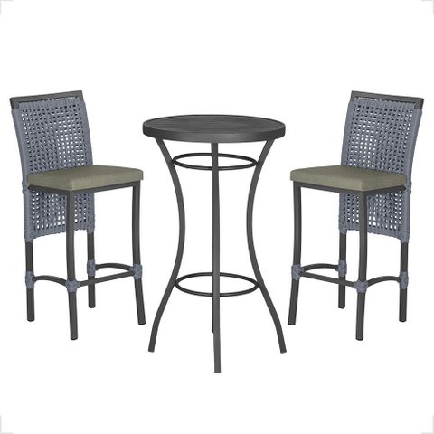 Mesa Bistrô e 2 Banquetas Roma Preta Corda Náutica Estofado 8 Trama Original