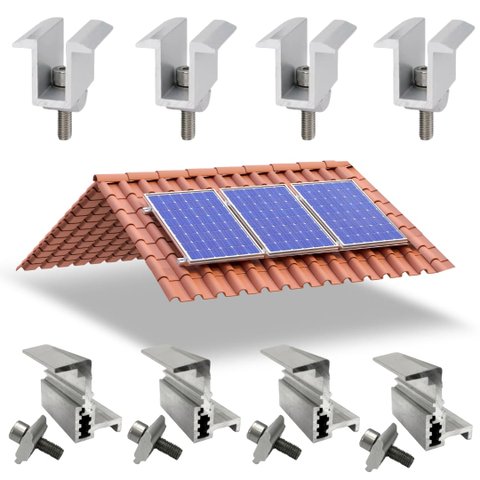 Kit Fixador Grampo Final e Intermediário Linha C para 03 Placas Painel Solar Alumínio e Inox | Perfi