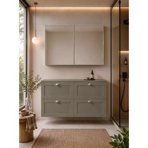 Gabinete para Banheiro com Tampo e Armário 120cm Retro MDF Verde Milano - On Móveis