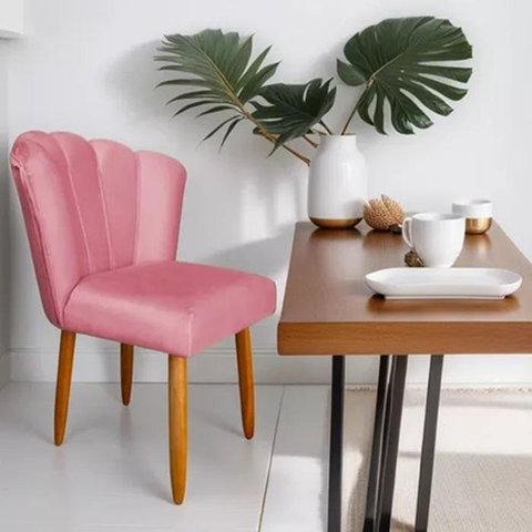 Cadeira Poltrona Sala Jantar Penteadeira Pétala Suede Rosa