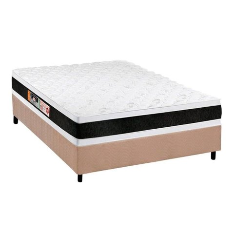 Cama Box Casal: Colchão Espuma D45 Castor Black e White AIR Double Face + Base CRC Suede Clean(